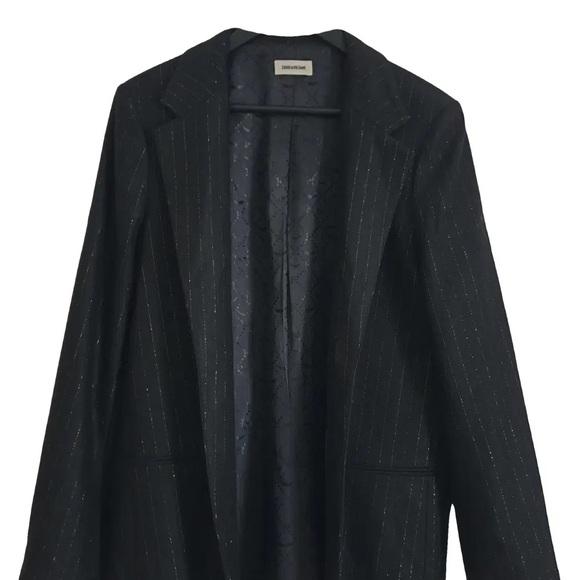 Zadig & Voltaire Blazer Volly Pinstripe Size 38 Medium Black Metallic Wool Blend - Picture 4 of 11